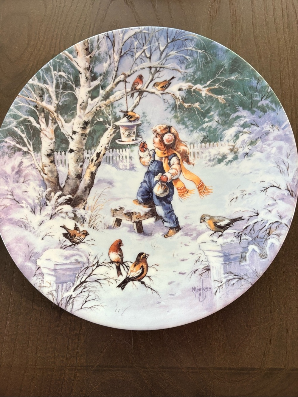 Knowles Winter Birdwatcher Decorative Plate - Girl with Birds